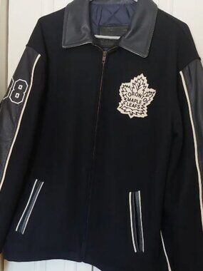 Toronto Maple Leafs Dark Navy Wool & Leather Jacket #88